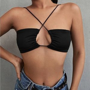 black halter tie top